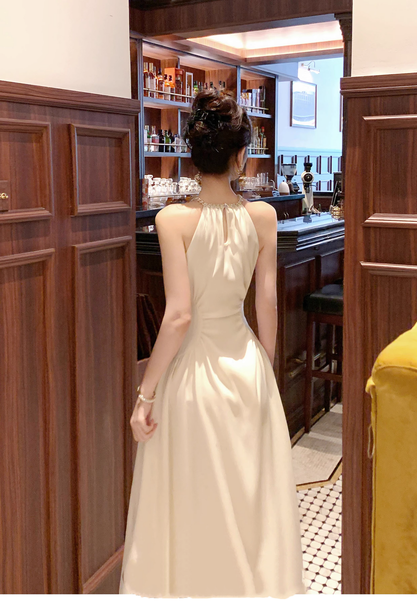 Beaded Halter Ivory Evening Dress Birthday Dress Formal Party Dress  P26