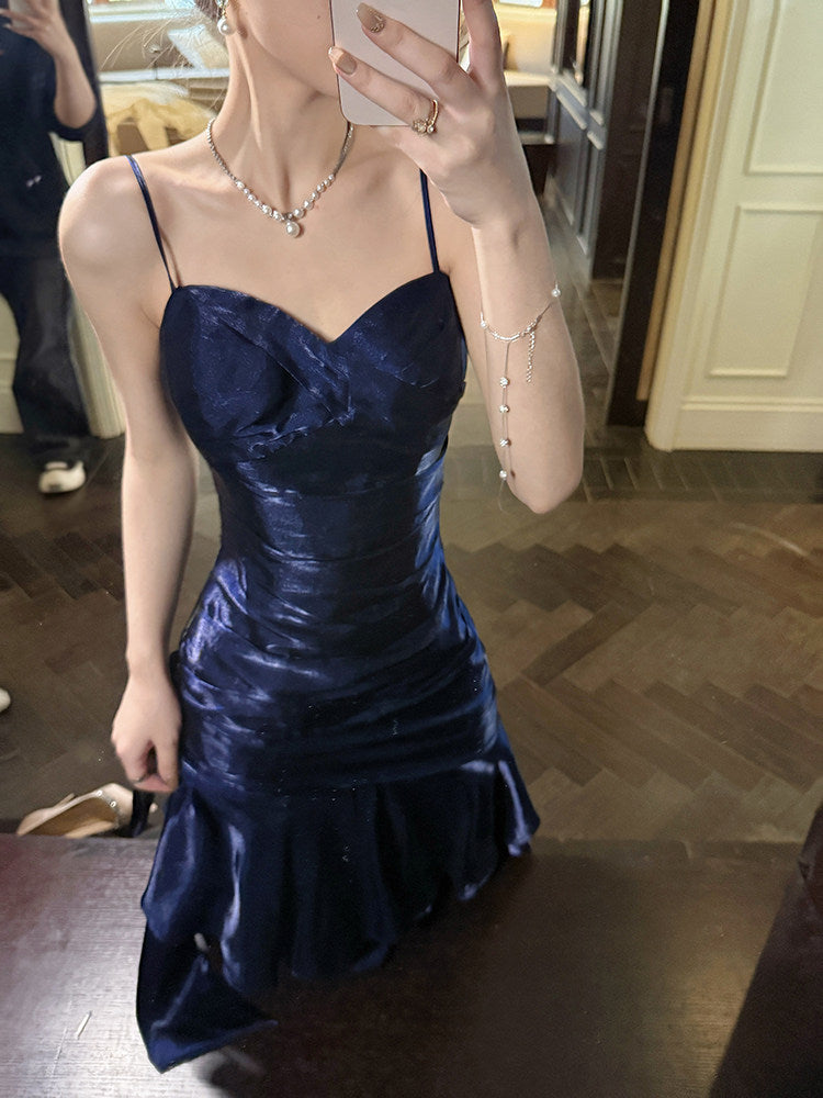 Navy Blue Layered Long Prom Dress Ruffle Formal Party Gown  P251