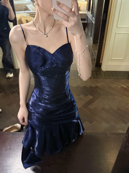 Navy Blue Layered Long Prom Dress Ruffle Formal Party Gown  P251