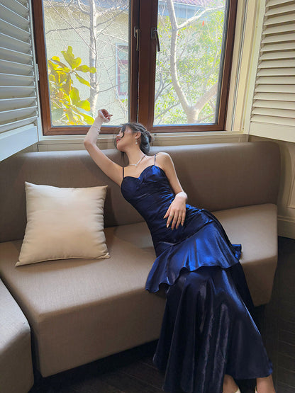 Navy Blue Layered Long Prom Dress Ruffle Formal Party Gown  P251