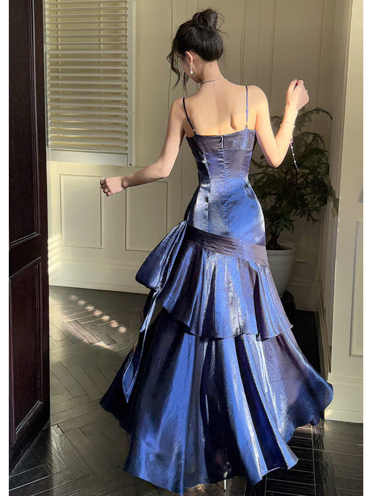 Navy Blue Layered Long Prom Dress Ruffle Formal Party Gown  P251