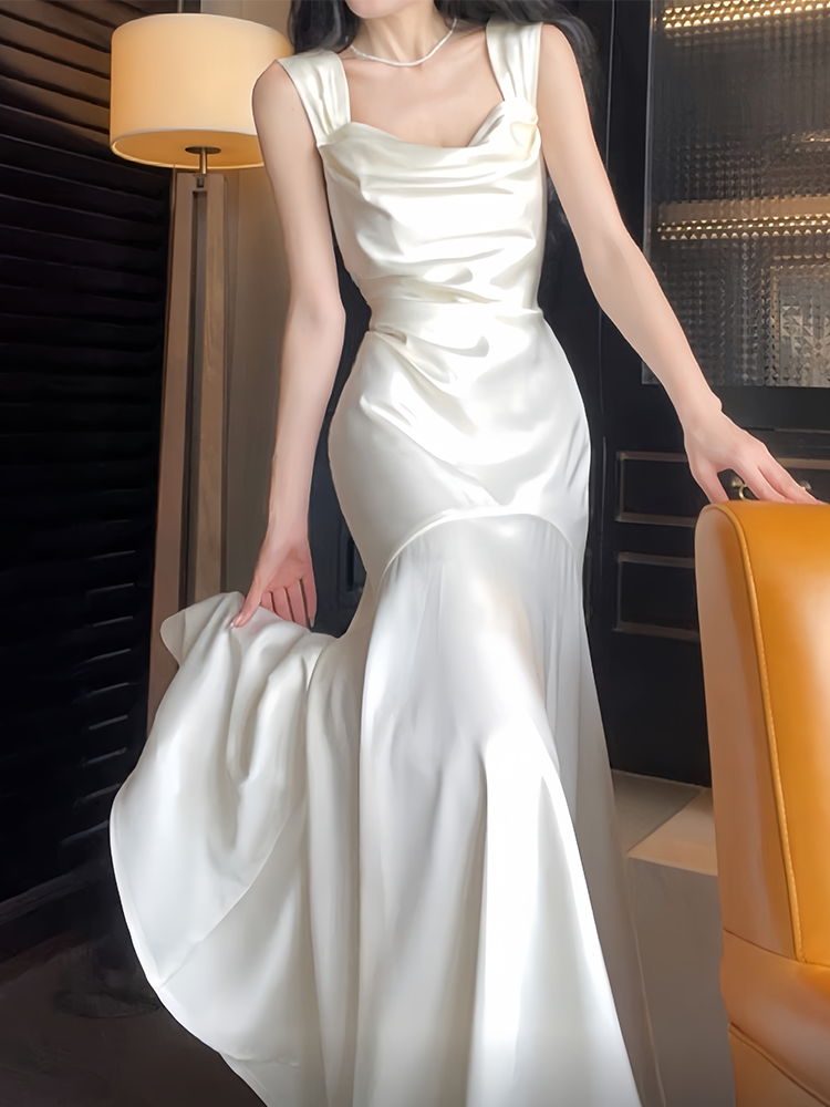 Long Sleeved Elegant Evening Dress Mermaid Simple Wedding Dress For Bridal  P252