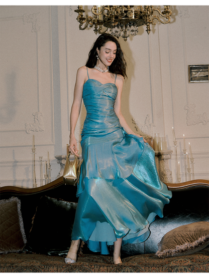 Blue Layered Formal Prom Dress Ruffle Party Dress  P256