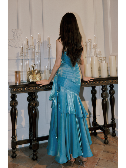 Blue Layered Formal Prom Dress Ruffle Party Dress  P256