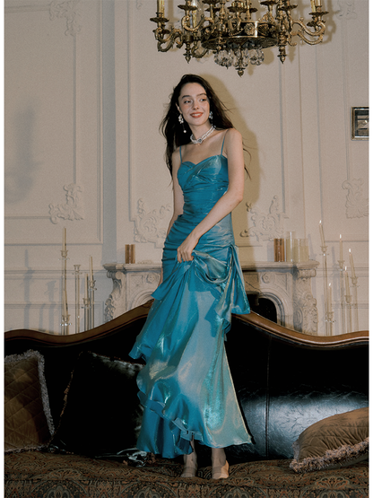 Blue Layered Formal Prom Dress Ruffle Party Dress  P256
