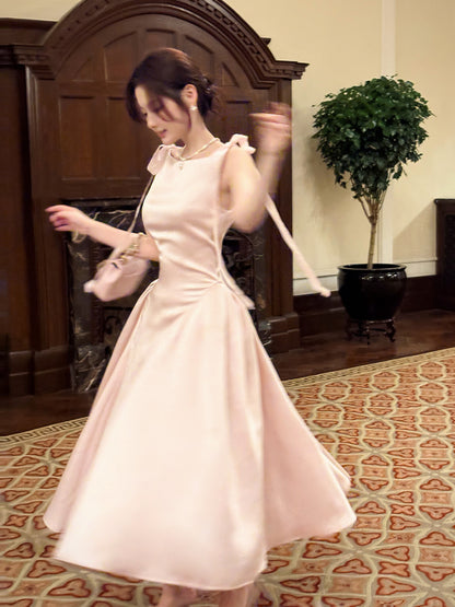 A Line Pink Satin Prom Dress Sweet Simple Birthday Dress  P258