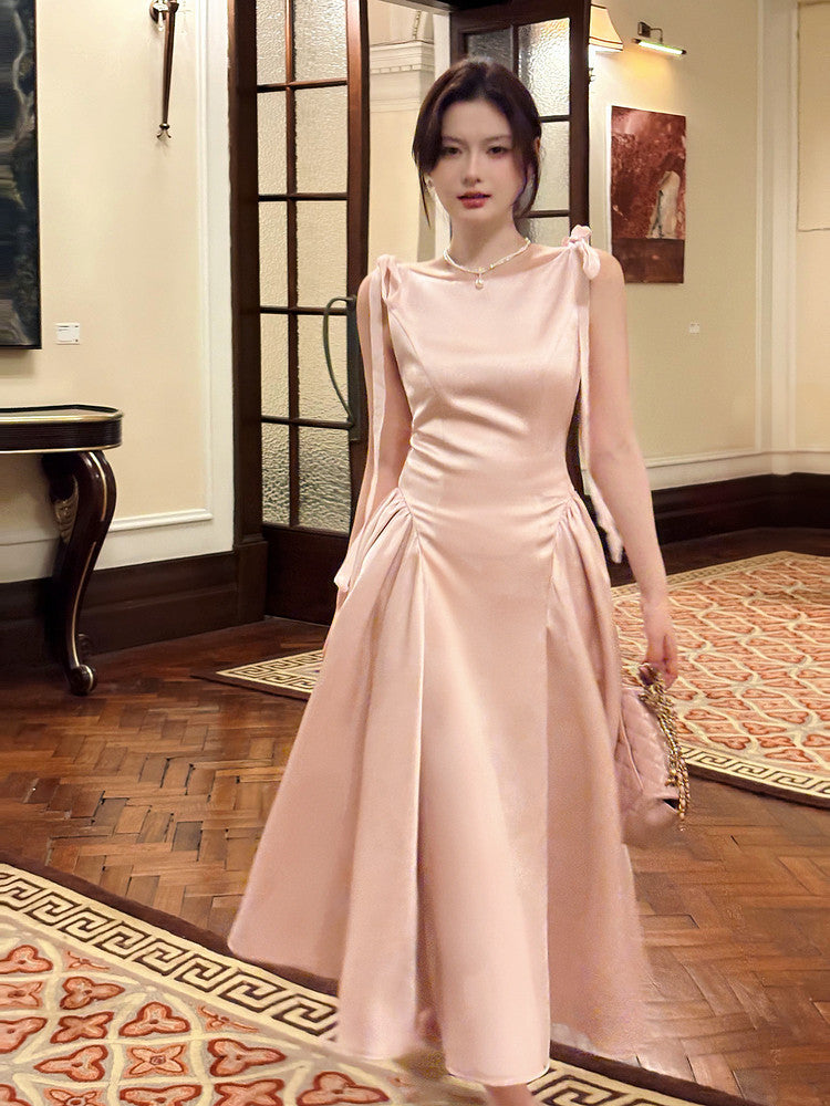 A Line Pink Satin Prom Dress Sweet Simple Birthday Dress  P258