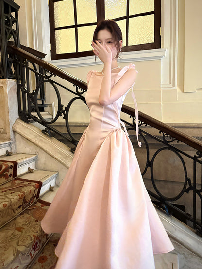 A Line Pink Satin Prom Dress Sweet Simple Birthday Dress  P258