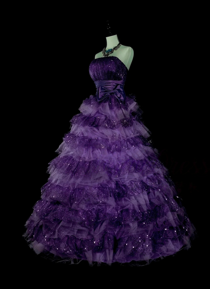 Sweet 16 Strapless Purple Ball Gown Layered Quinceanera Dresses  P259