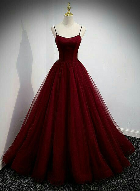 A Line Burgundy Tulle Prom Dress Elegant Formal Party Dress   P267