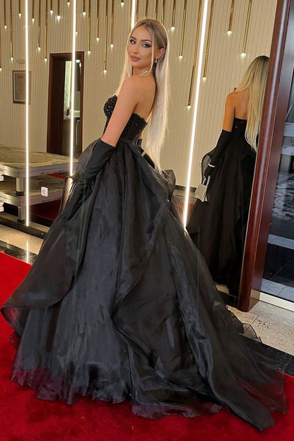 A Line Sweetheart Black Long Prom Dress With Beading   P268