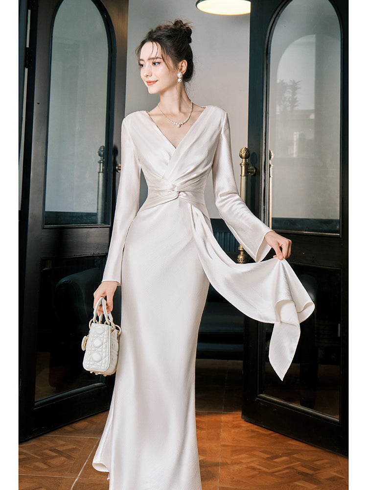 Long Sleeved Formal Party Dress Satin Evening Dress  P27