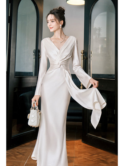 Long Sleeved Formal Party Dress Satin Evening Dress  P27
