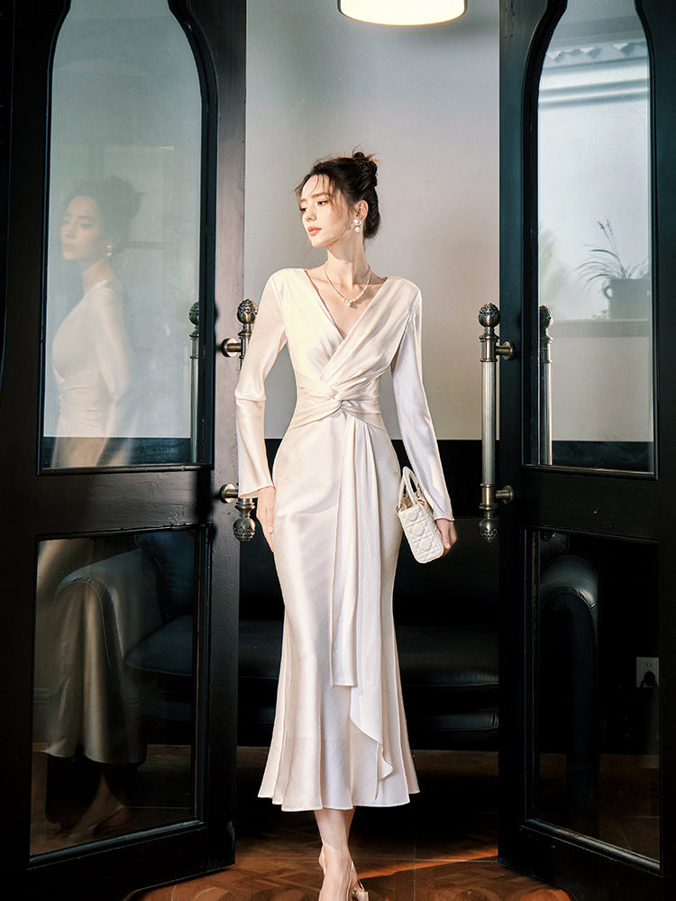 Long Sleeved Formal Party Dress Satin Evening Dress  P27