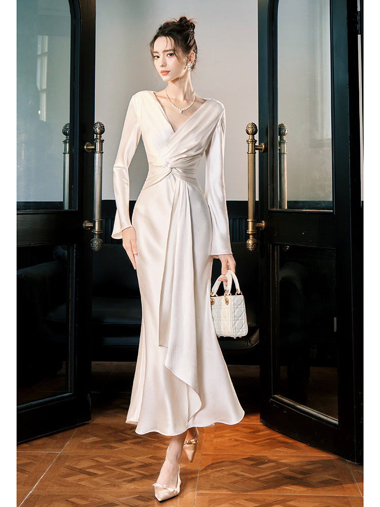 Long Sleeved Formal Party Dress Satin Evening Dress  P27