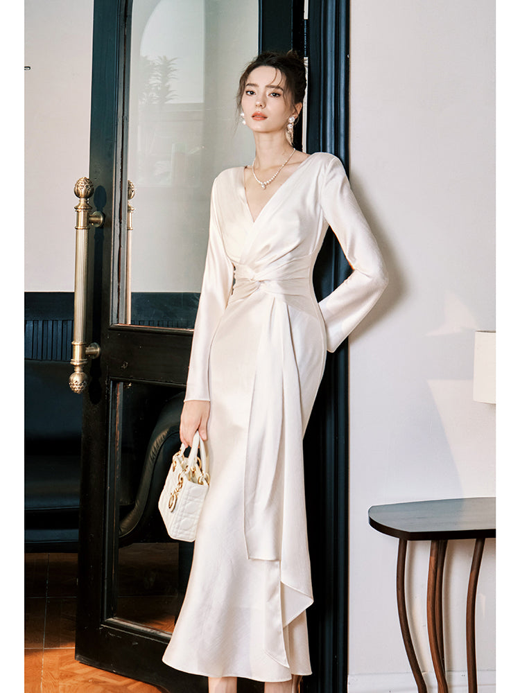 Long Sleeved Formal Party Dress Satin Evening Dress  P27