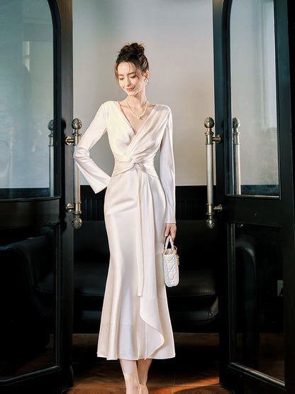 Long Sleeved Formal Party Dress Satin Evening Dress  P27