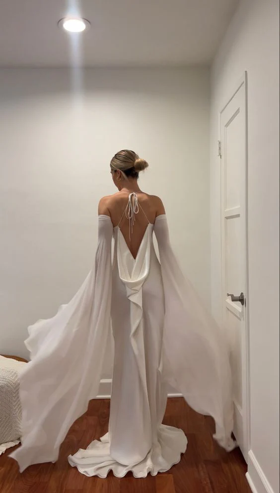 Satin Open Back Simple Bridal Gown Elegant Wedding Dresses  P278