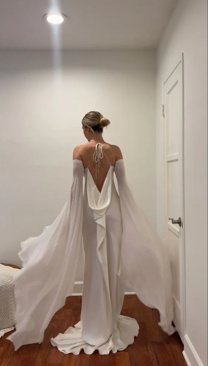 Satin Open Back Simple Bridal Gown Elegant Wedding Dresses  P278