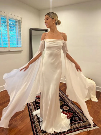 Satin Open Back Simple Bridal Gown Elegant Wedding Dresses  P278