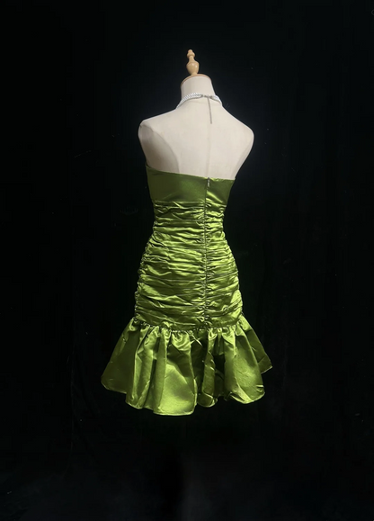 Strapless Green Satin Short Dress Homecoming Dress  P279