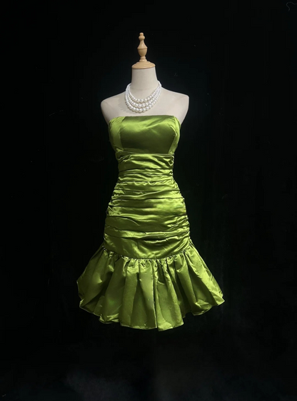 Strapless Green Satin Short Dress Homecoming Dress  P279