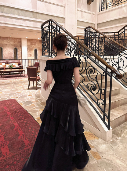 Off The Shoulder Black Layered Prom Dress Formal Party Dress  P28