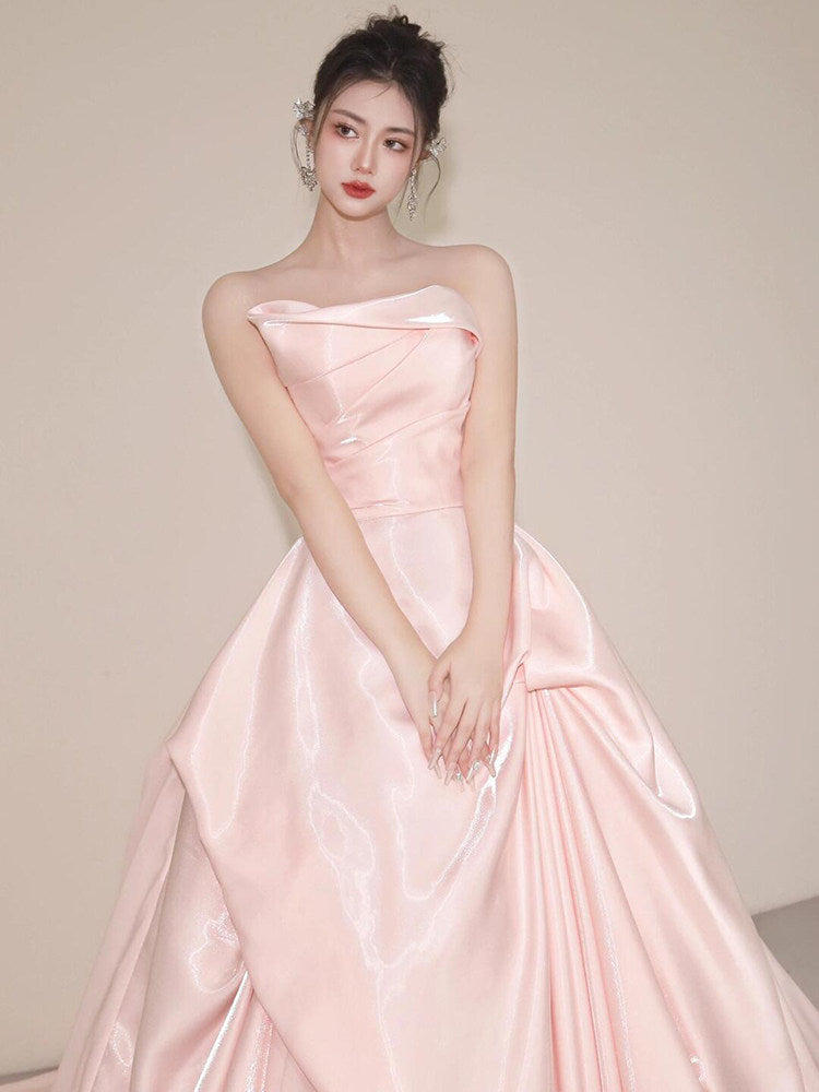 Strapless Pink A Line Prom Dress Sweet Birthday Dress  P282