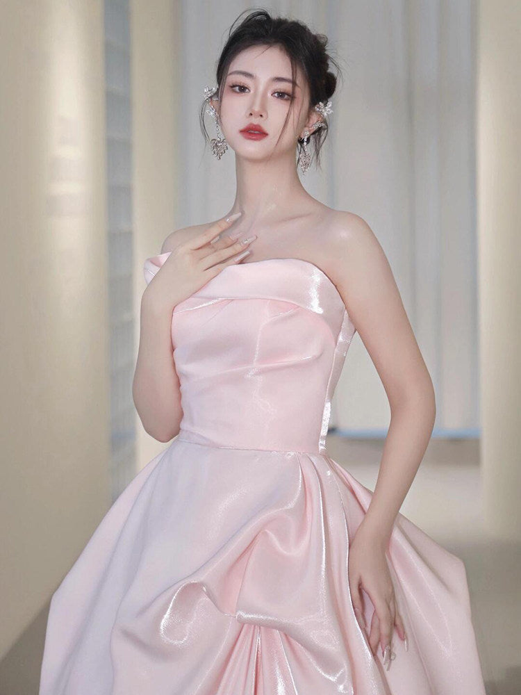 Strapless Pink A Line Prom Dress Sweet Birthday Dress  P282