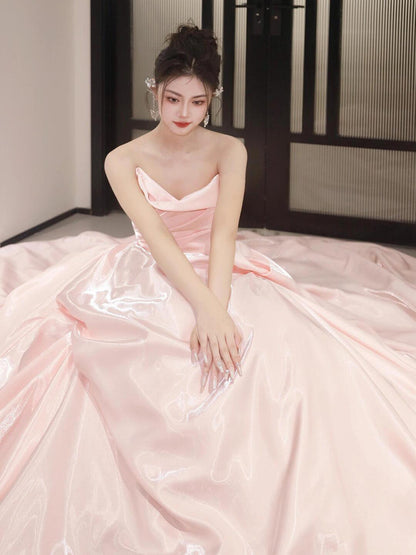 Strapless Pink A Line Prom Dress Sweet Birthday Dress  P282