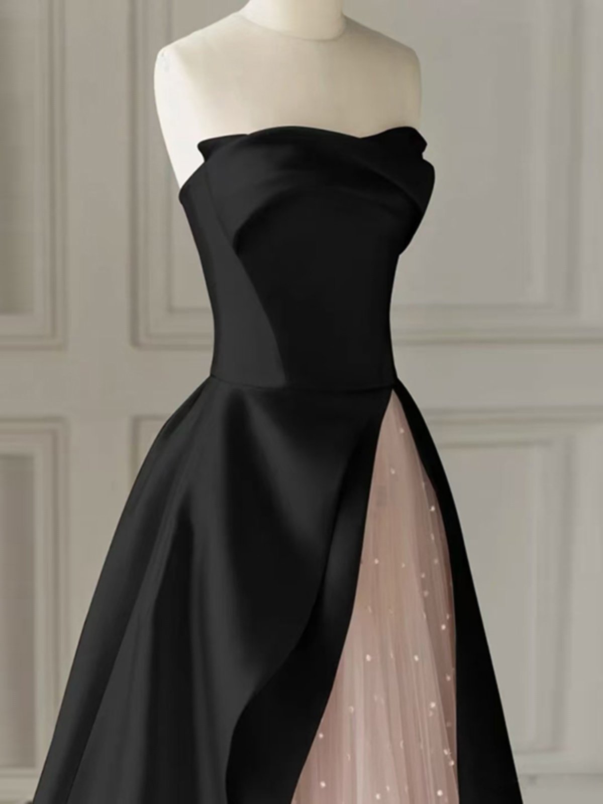 Strapless A Line Black Pink Prom Dress Sweet Birthday Dress  P283