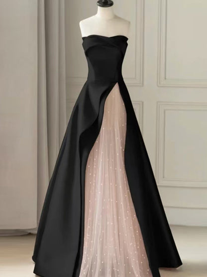 Strapless A Line Black Pink Prom Dress Sweet Birthday Dress  P283
