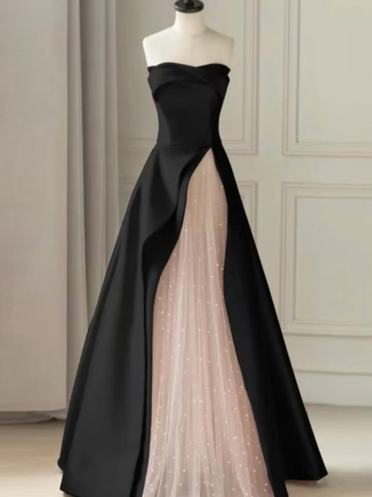 Strapless A Line Black Pink Prom Dress Sweet Birthday Dress  P283