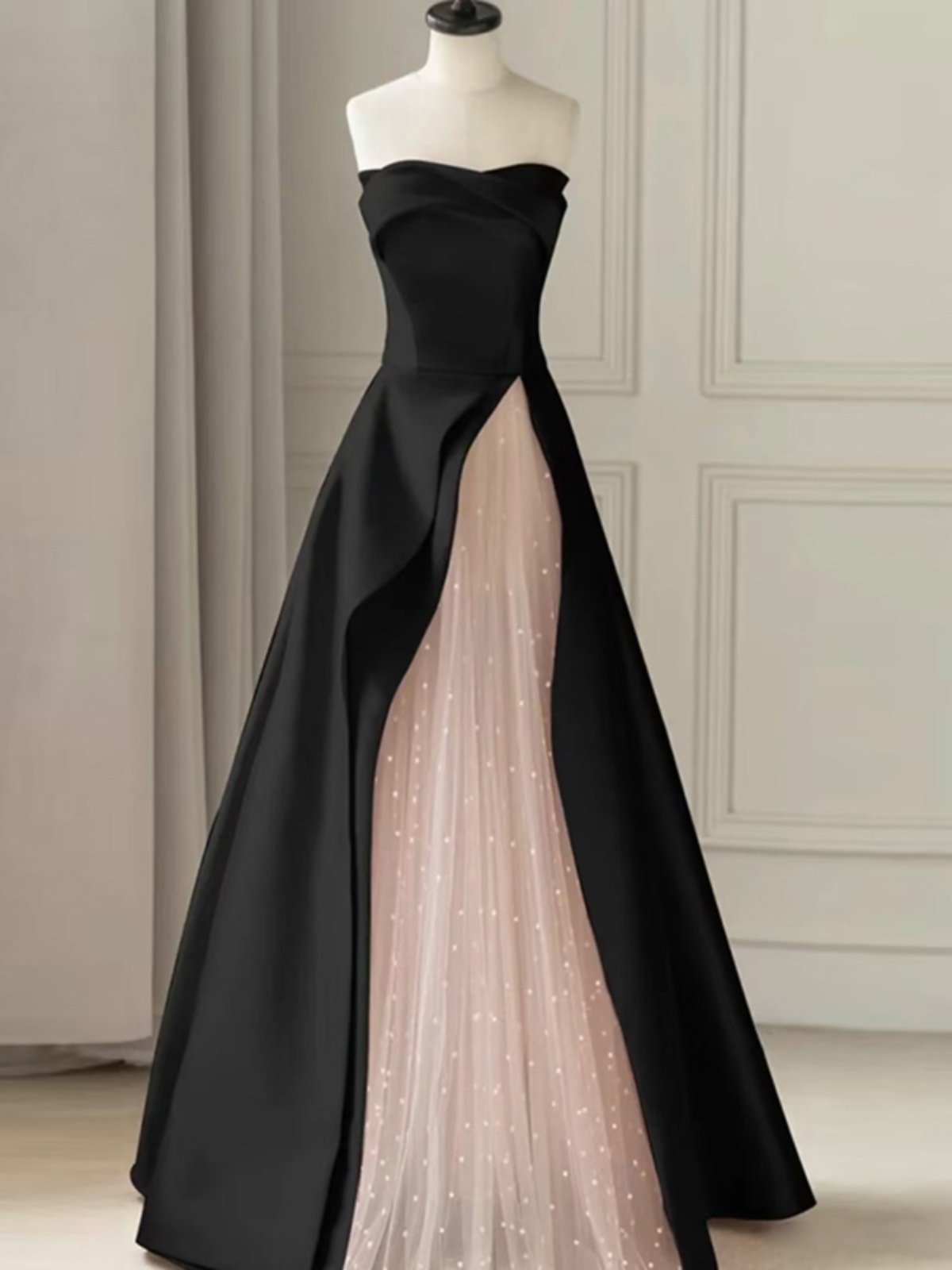 Strapless A Line Black Pink Prom Dress Sweet Birthday Dress  P283
