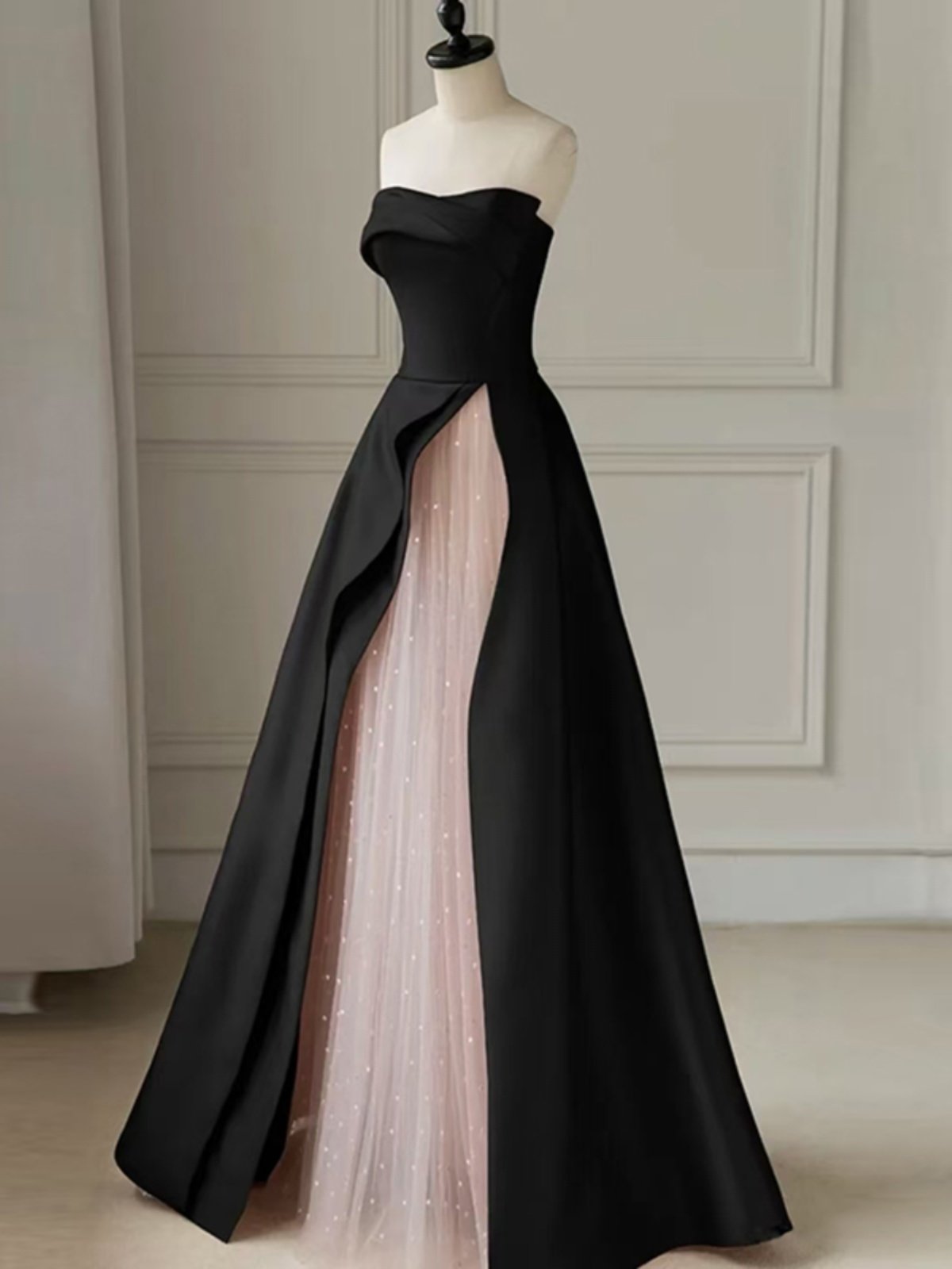 Strapless A Line Black Pink Prom Dress Sweet Birthday Dress  P283
