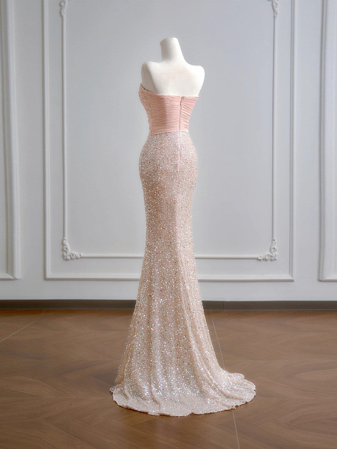 Sweetheart Pink Sequin Mermaid Prom Dress Sparkle Evening Dress  P285