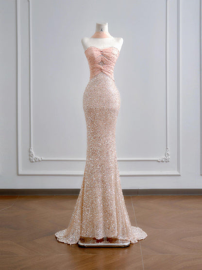 Sweetheart Pink Sequin Mermaid Prom Dress Sparkle Evening Dress  P285