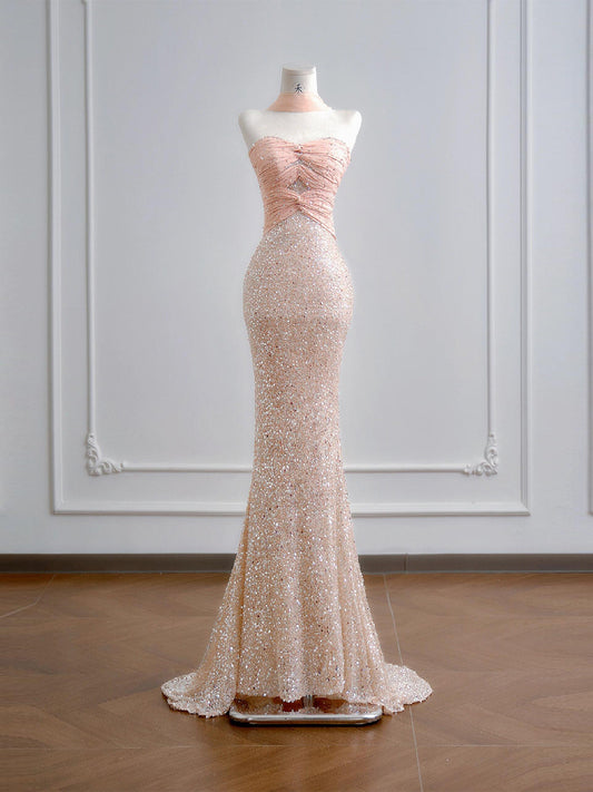 Sweetheart Pink Sequin Mermaid Prom Dress Sparkle Evening Dress  P285