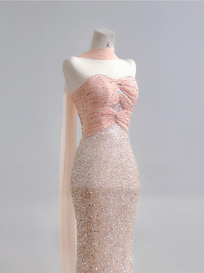 Sweetheart Pink Sequin Mermaid Prom Dress Sparkle Evening Dress  P285