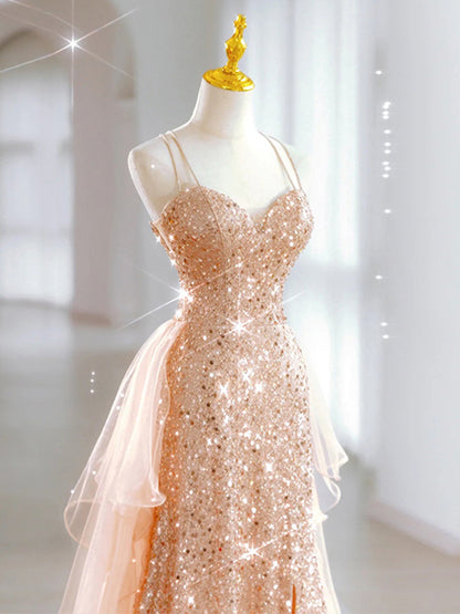 Champagne Sequin Mermaid Prom Dress Sparkle Evening Dress  P287