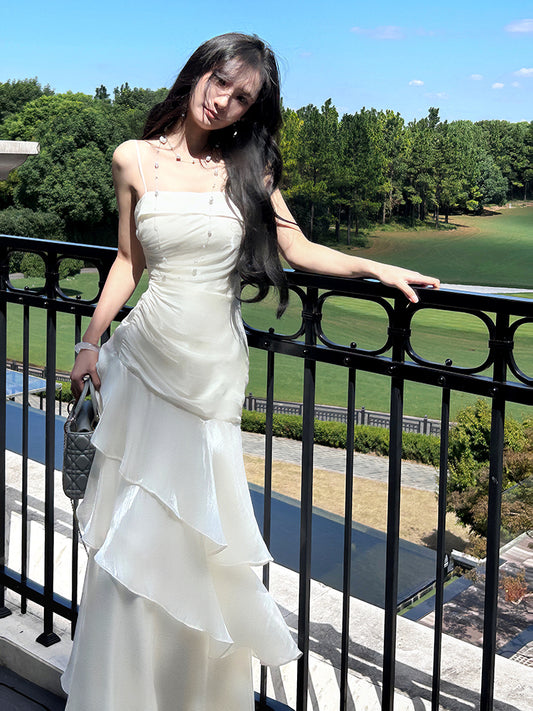 Spaghetti Strap Ivory Layered Prom Dress Formal Party Dress  P29