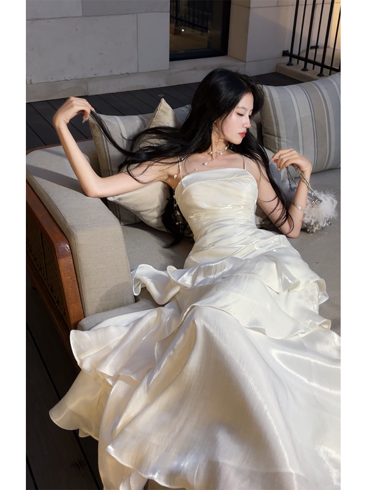 Spaghetti Strap Ivory Layered Prom Dress Formal Party Dress  P29