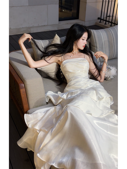 Spaghetti Strap Ivory Layered Prom Dress Formal Party Dress  P29