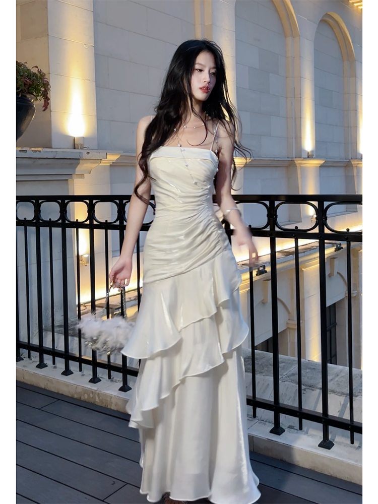 Spaghetti Strap Ivory Layered Prom Dress Formal Party Dress  P29