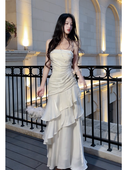 Spaghetti Strap Ivory Layered Prom Dress Formal Party Dress  P29