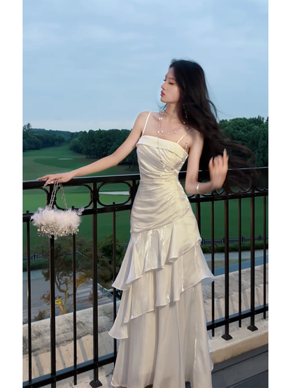 Spaghetti Strap Ivory Layered Prom Dress Formal Party Dress  P29