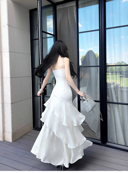 Spaghetti Strap Ivory Layered Prom Dress Formal Party Dress  P29