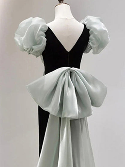 Sheath Black Mermaid Prom Dress With Bow Elegant Birthday Dress  P290