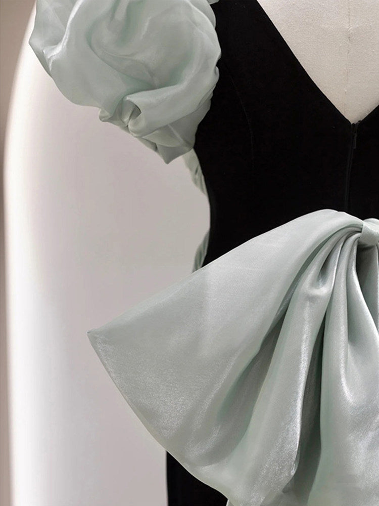 Sheath Black Mermaid Prom Dress With Bow Elegant Birthday Dress  P290