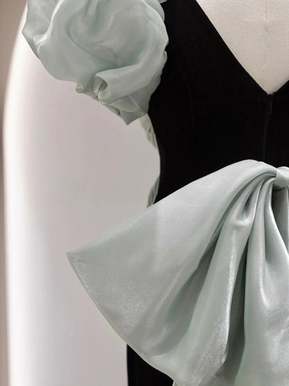 Sheath Black Mermaid Prom Dress With Bow Elegant Birthday Dress  P290